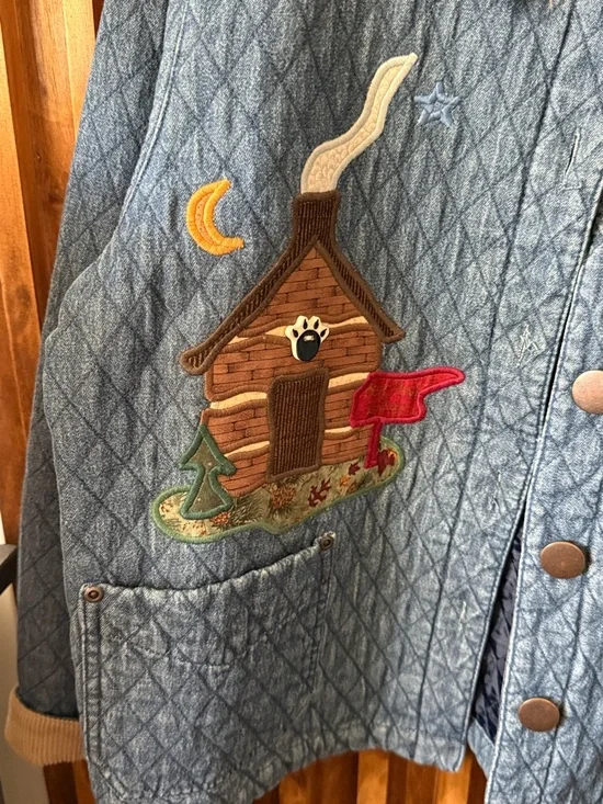 Vintage Haik's 90s Blue Quilted Button Front Chore Bear Barn Jacket. L - Picture 6 of 12